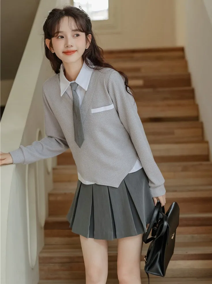 Asymmetrical College Tops Retro Casual