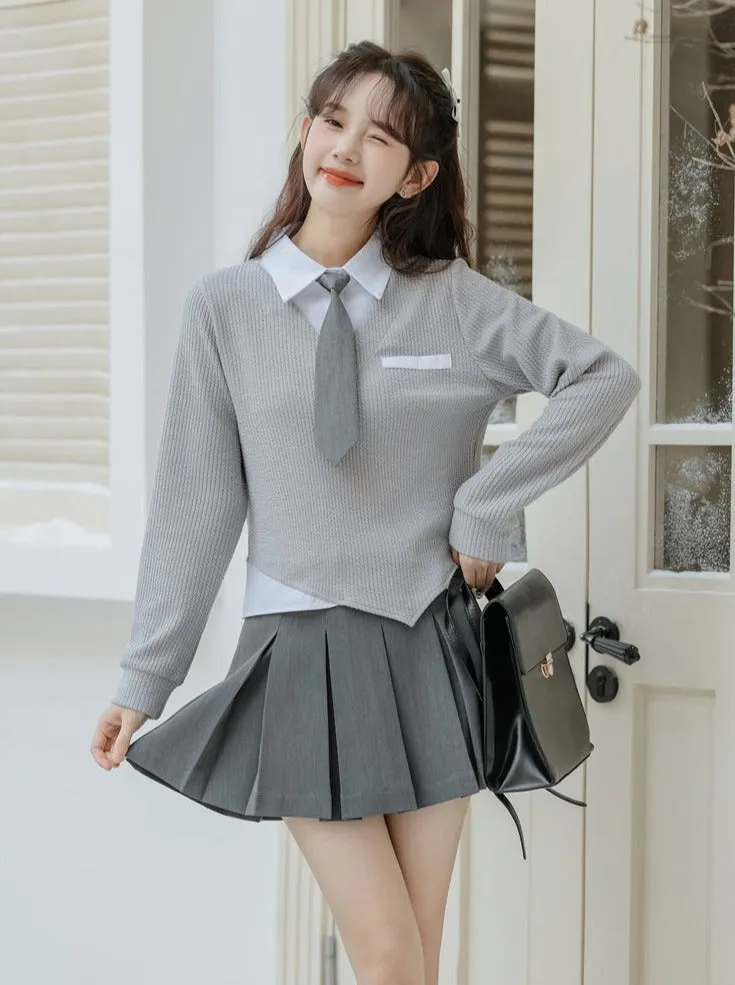 Asymmetrical College Tops Retro Casual