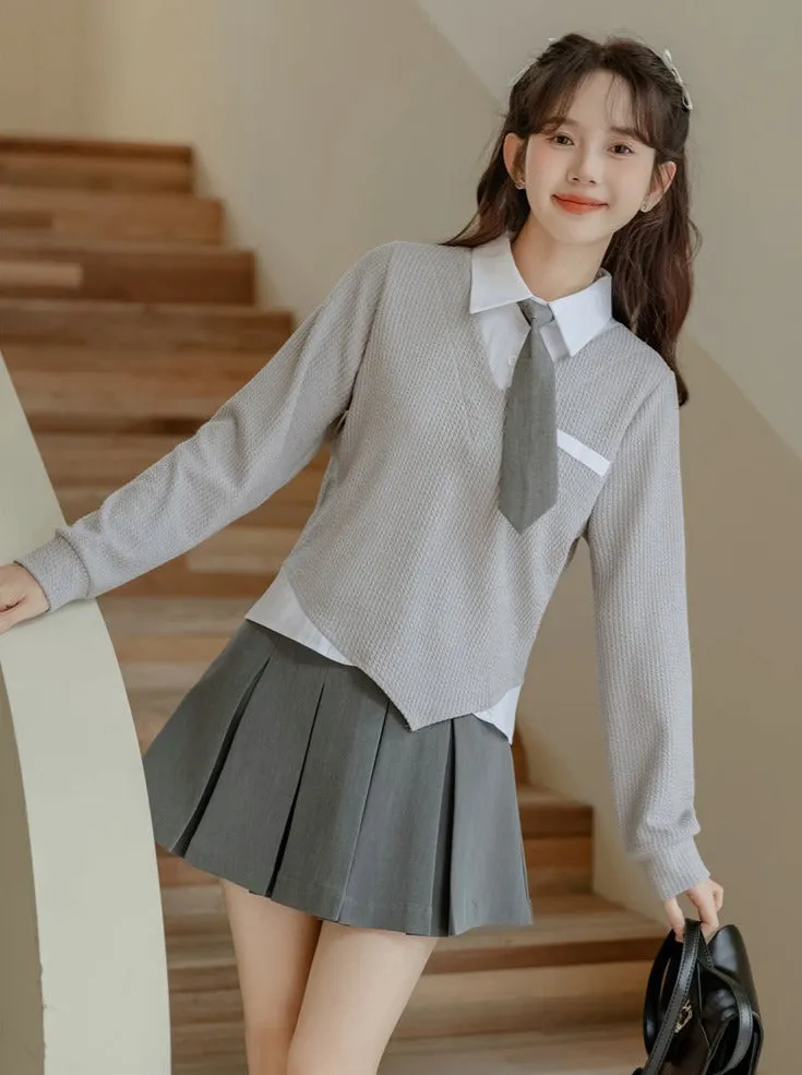 Asymmetrical College Tops Retro Casual