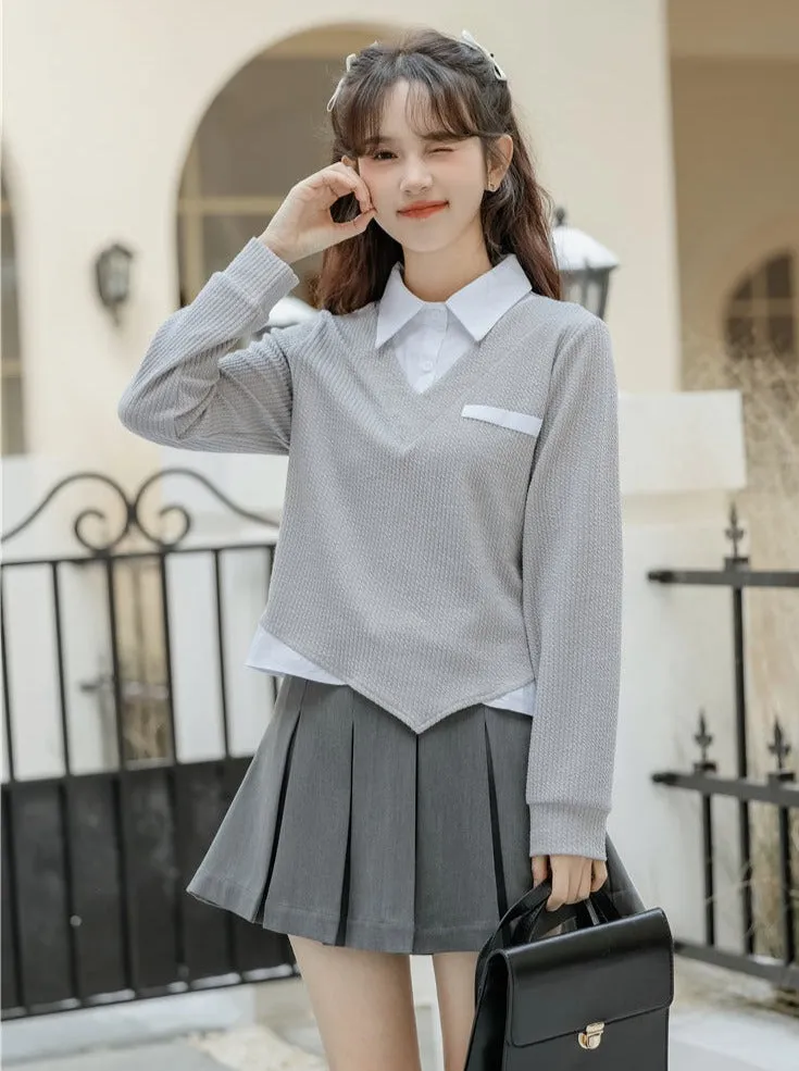 Asymmetrical College Tops Retro Casual