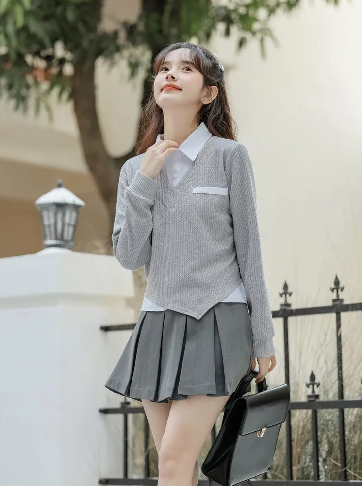 Asymmetrical College Tops Retro Casual