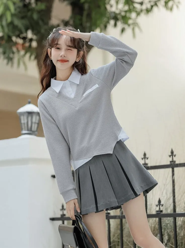 Asymmetrical College Tops Retro Casual