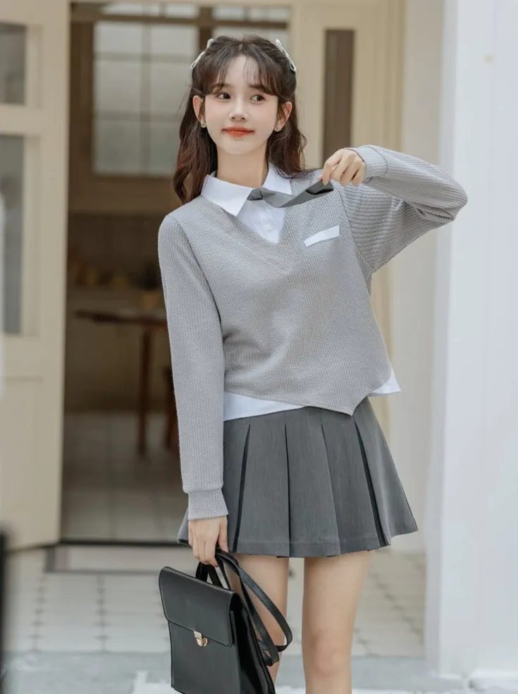 Asymmetrical College Tops Retro Casual
