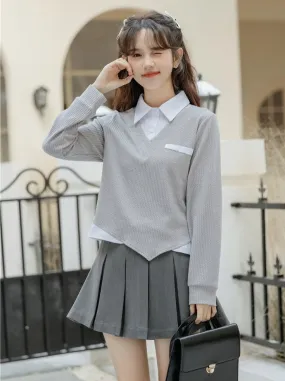 Asymmetrical College Tops Retro Casual