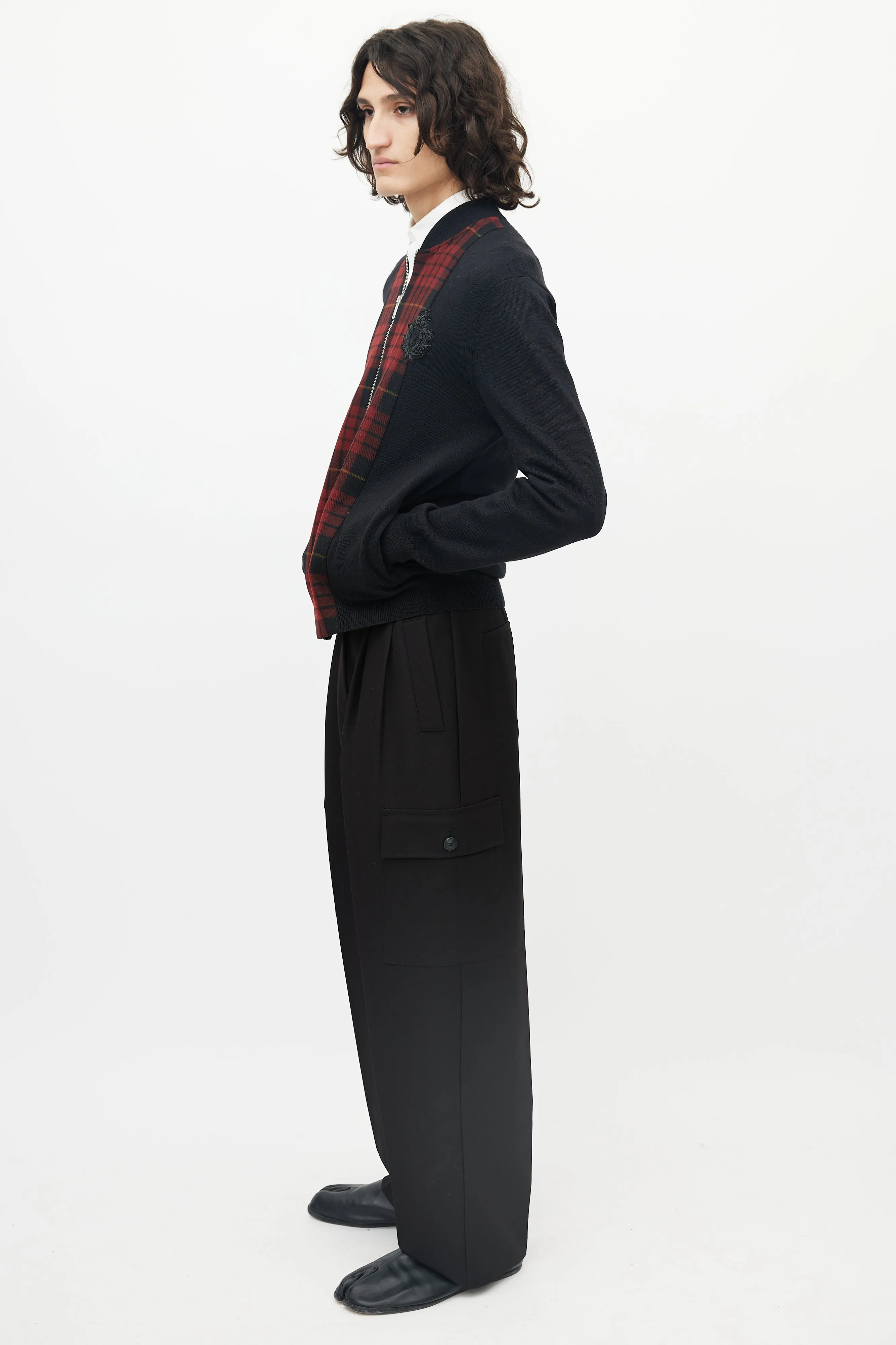 Black & Red Wool Plaid Front Jacket