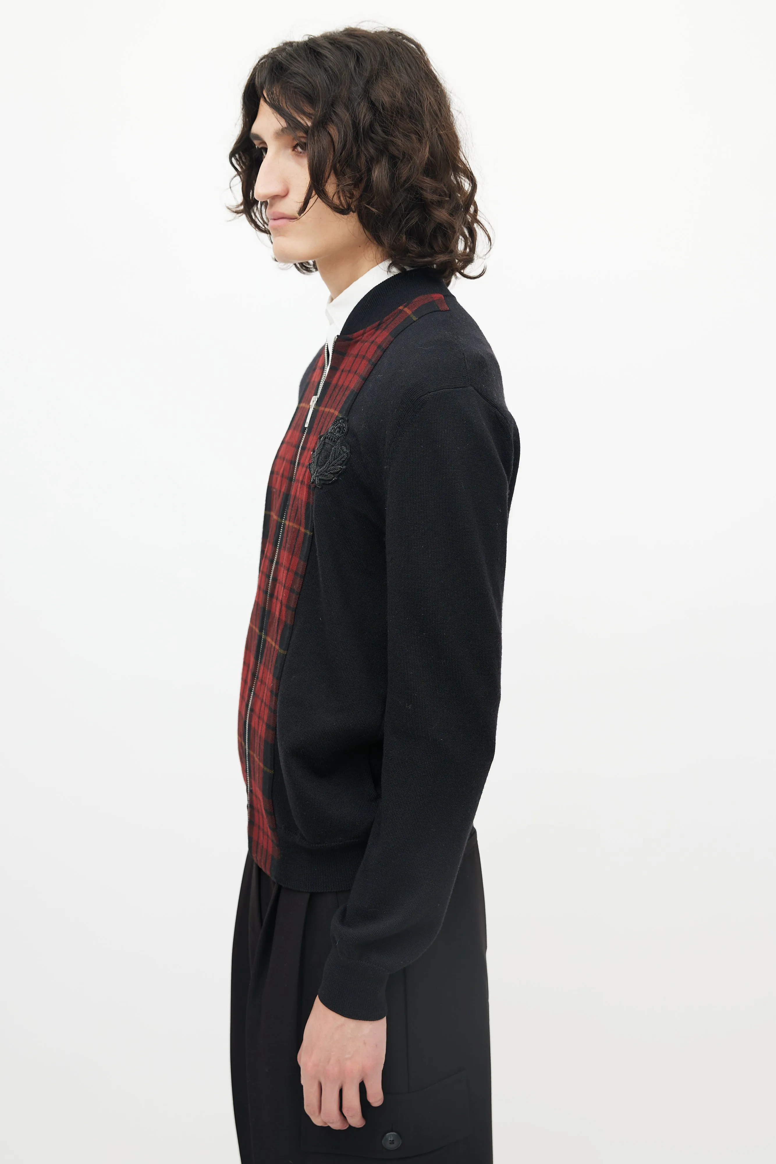 Black & Red Wool Plaid Front Jacket