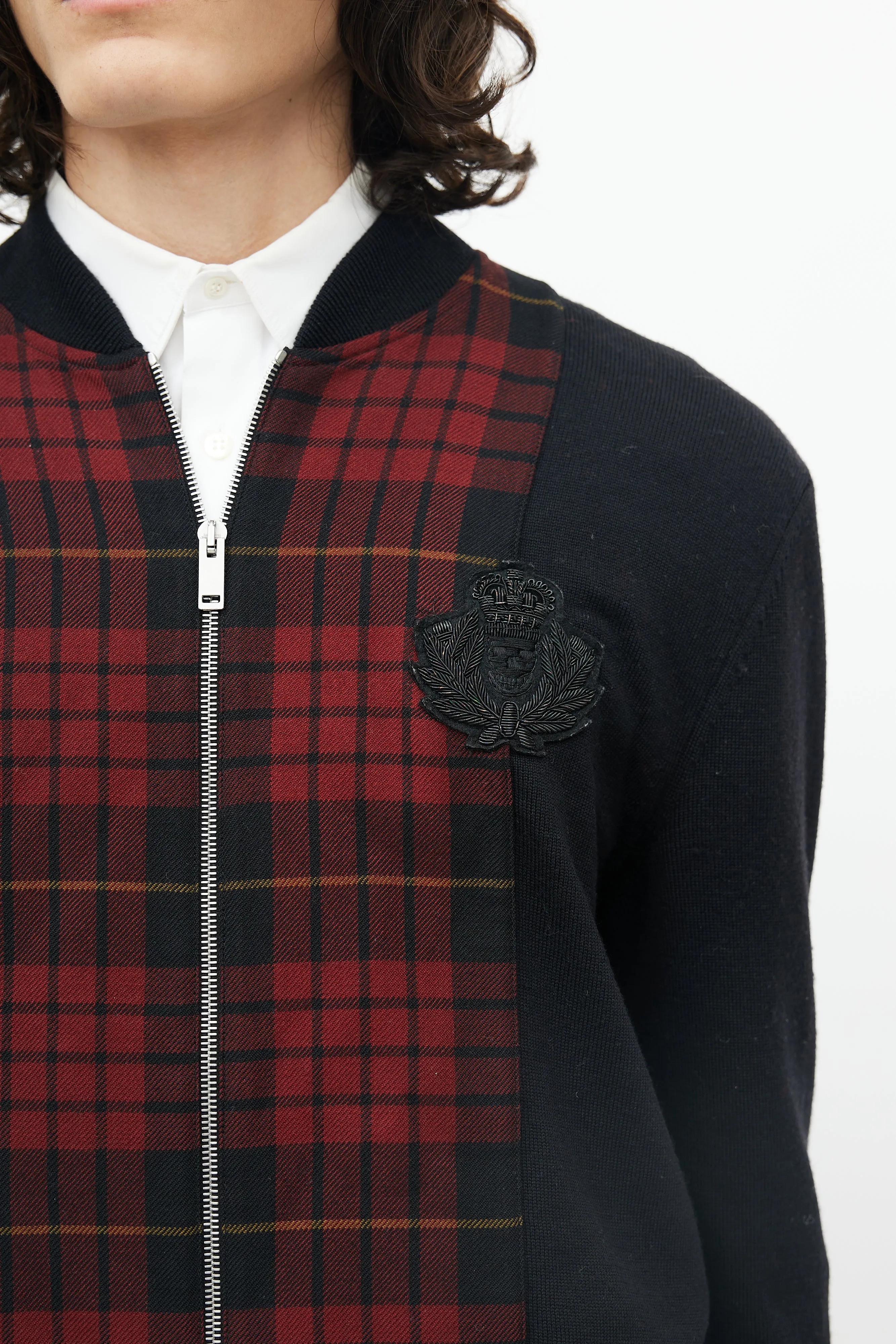 Black & Red Wool Plaid Front Jacket