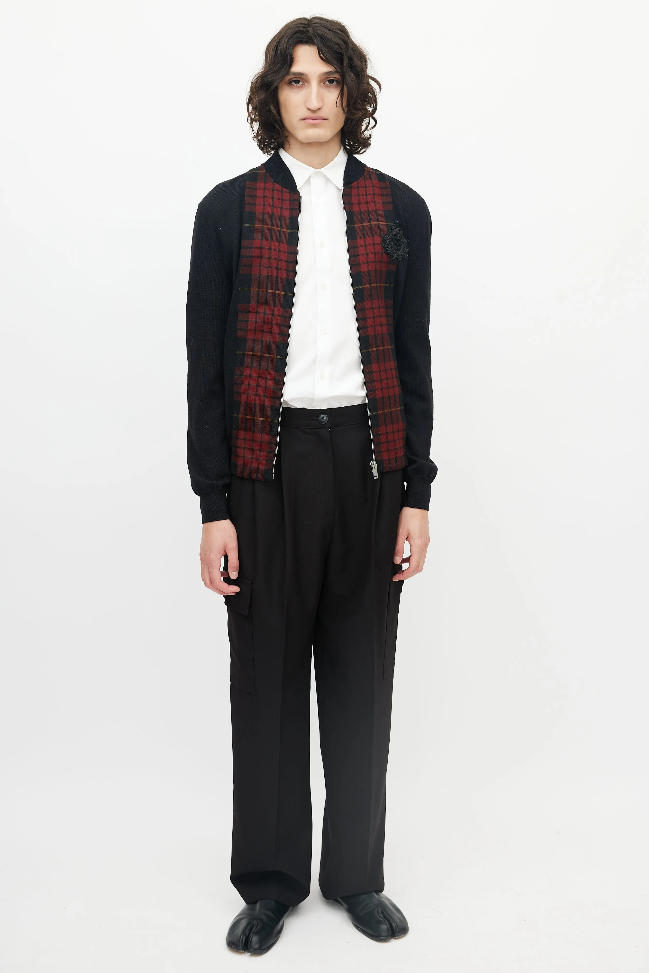 Black & Red Wool Plaid Front Jacket