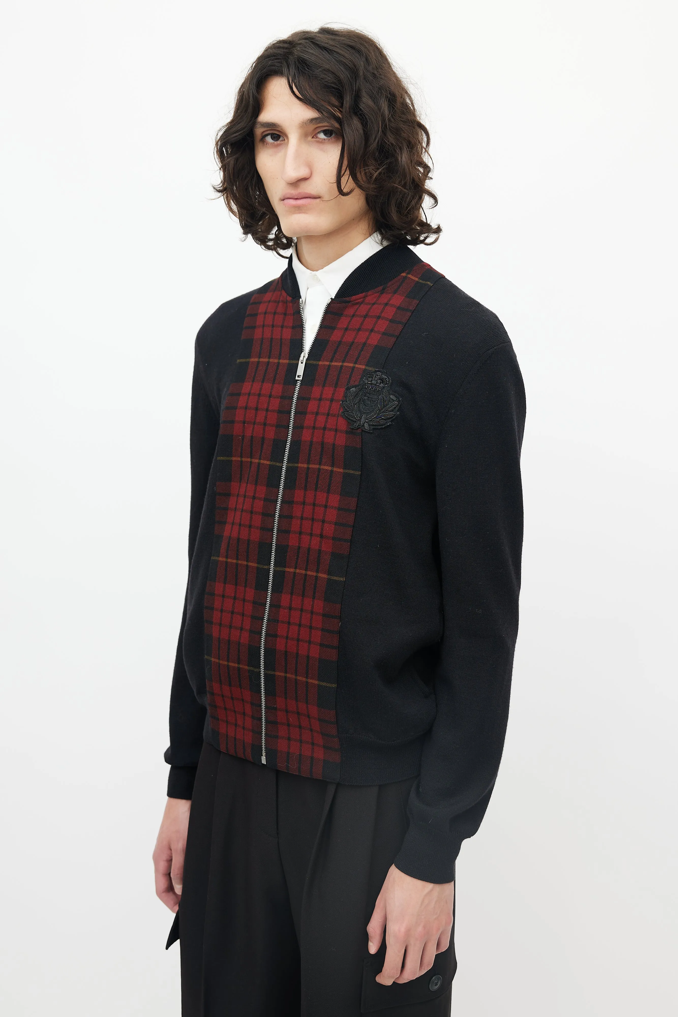 Black & Red Wool Plaid Front Jacket