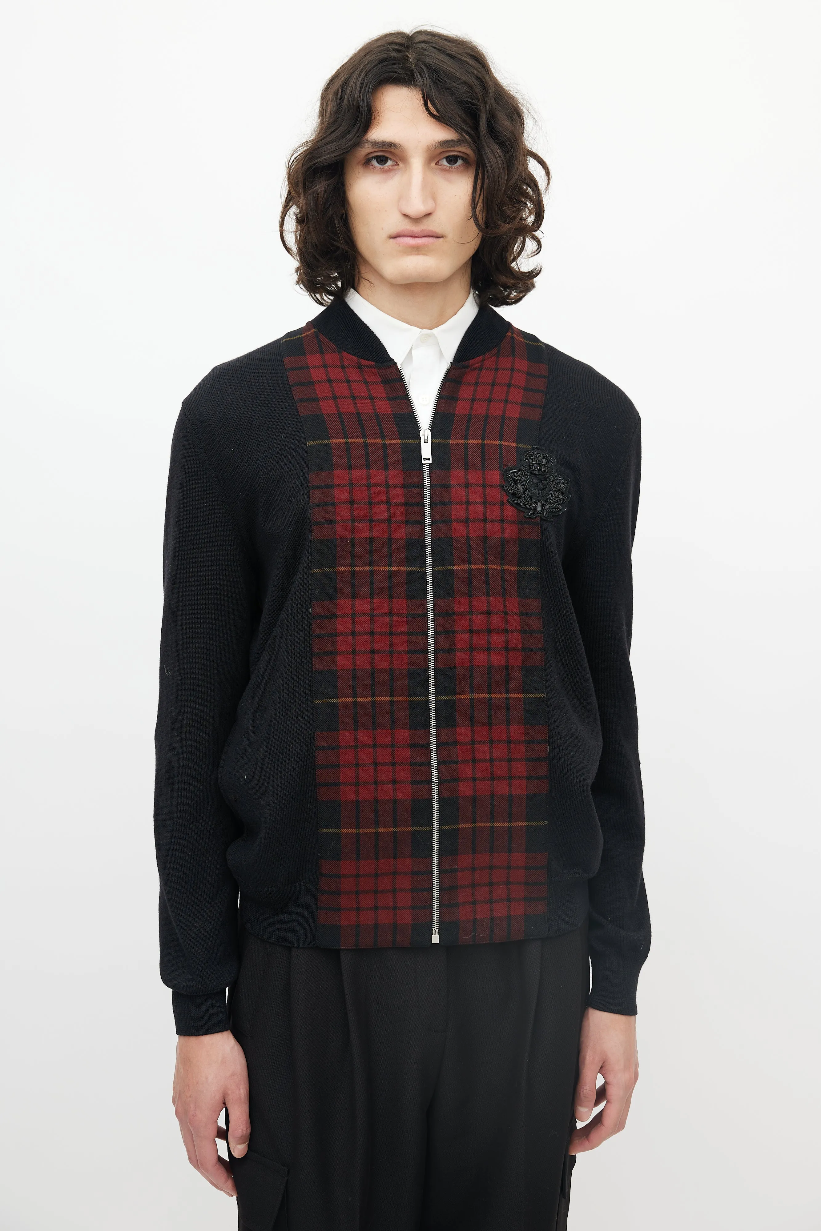 Black & Red Wool Plaid Front Jacket
