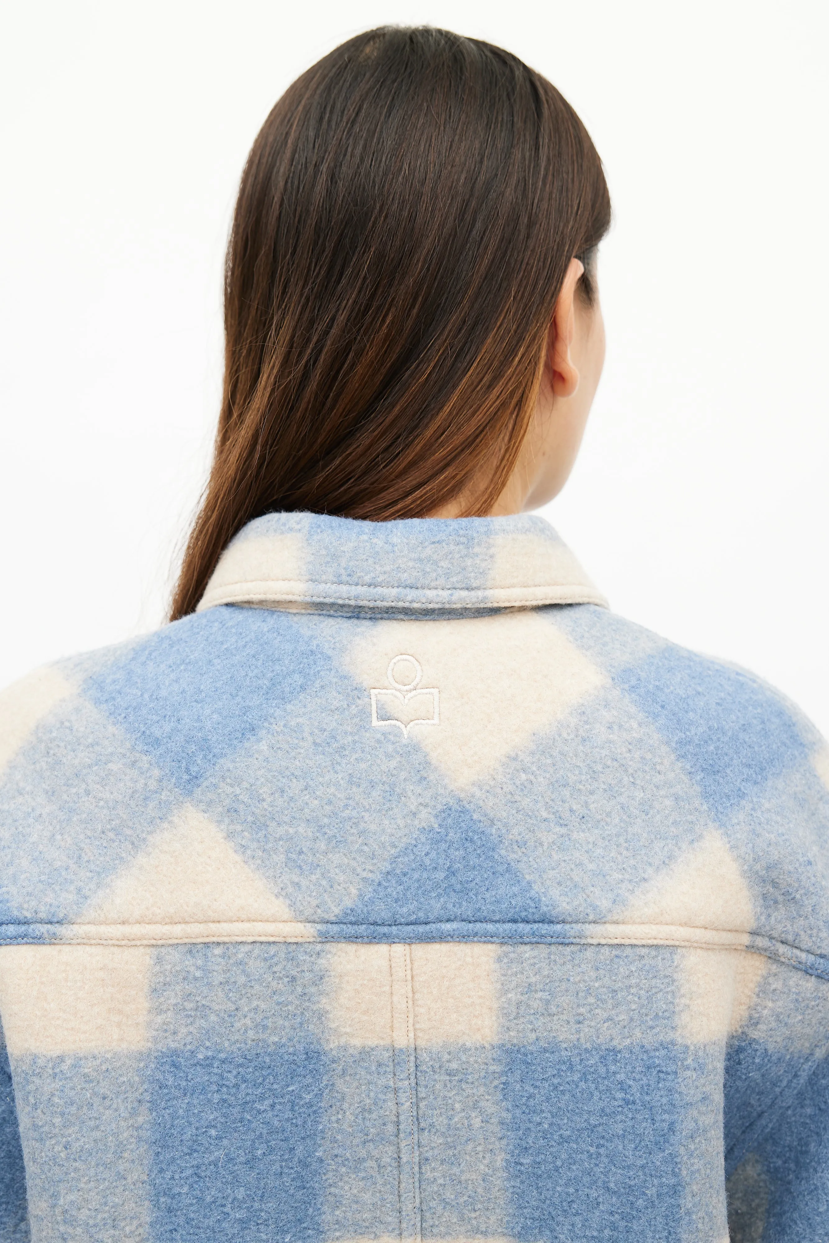 Blue & Beige Plaid Shirt Jacket