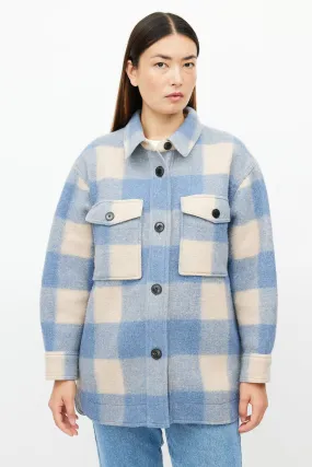 Blue & Beige Plaid Shirt Jacket