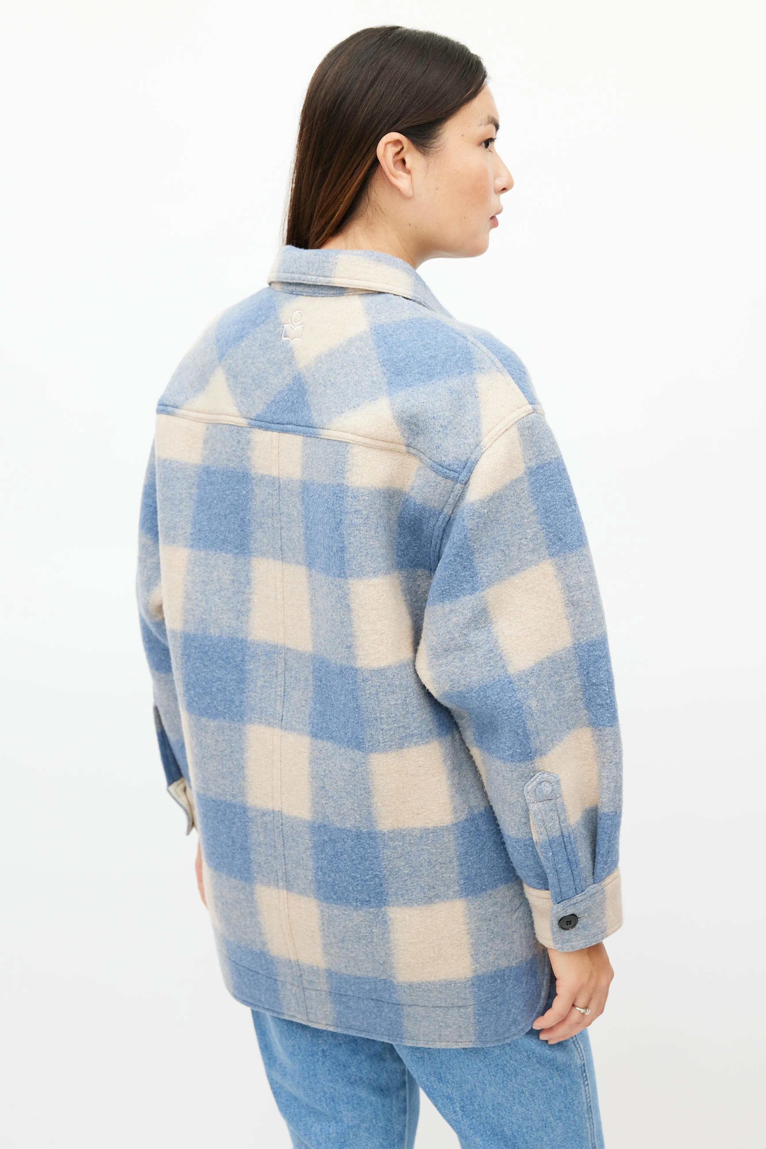 Blue & Beige Plaid Shirt Jacket