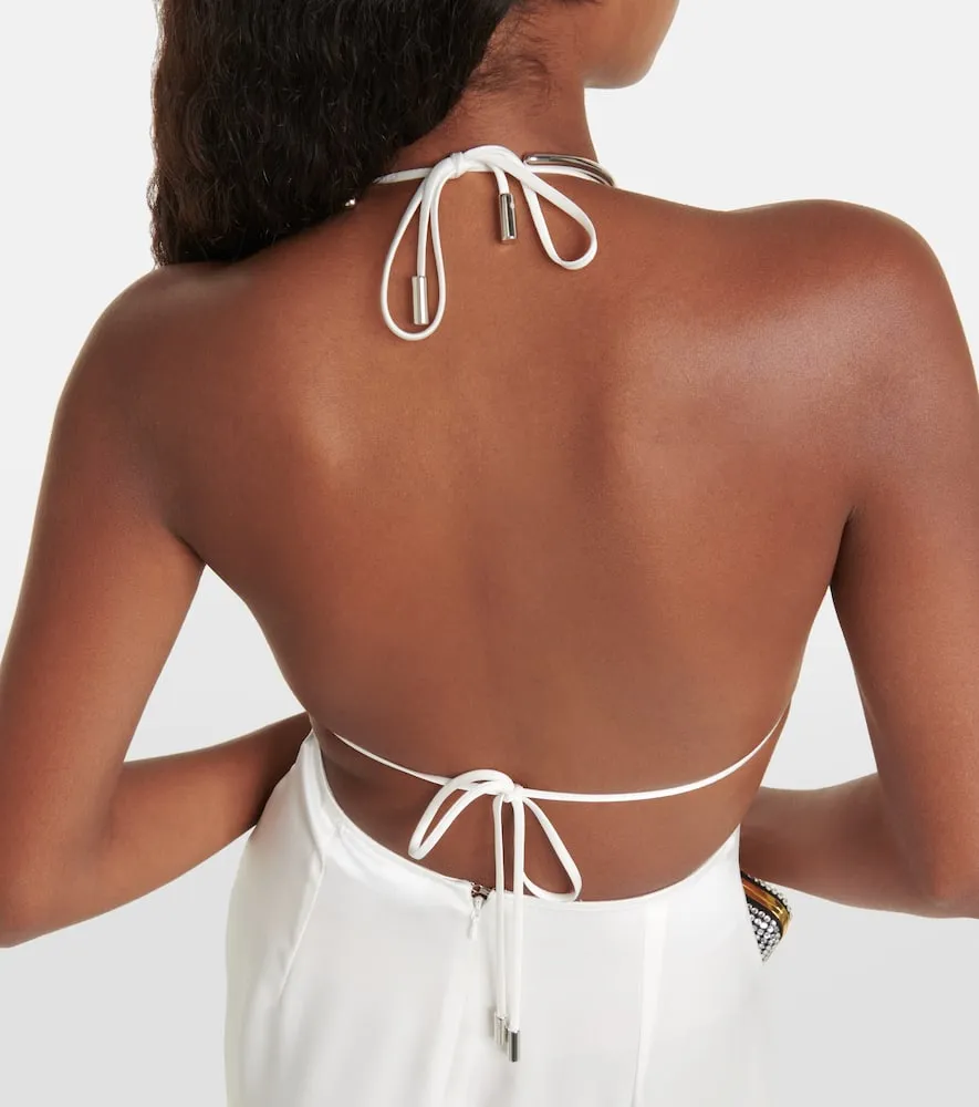 David Koma Embellished cutout satin slip dress