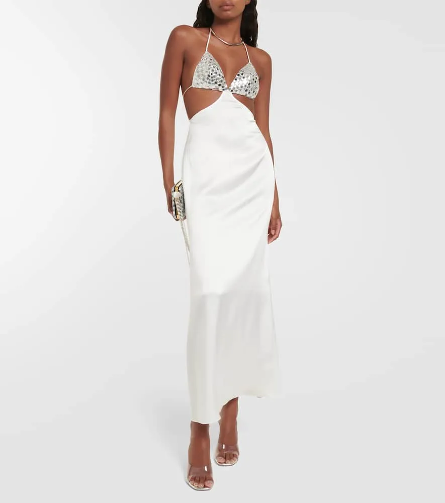 David Koma Embellished cutout satin slip dress