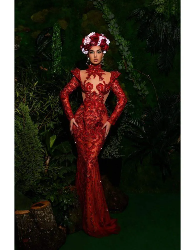 Luxury Evening Gown Maroon with Net