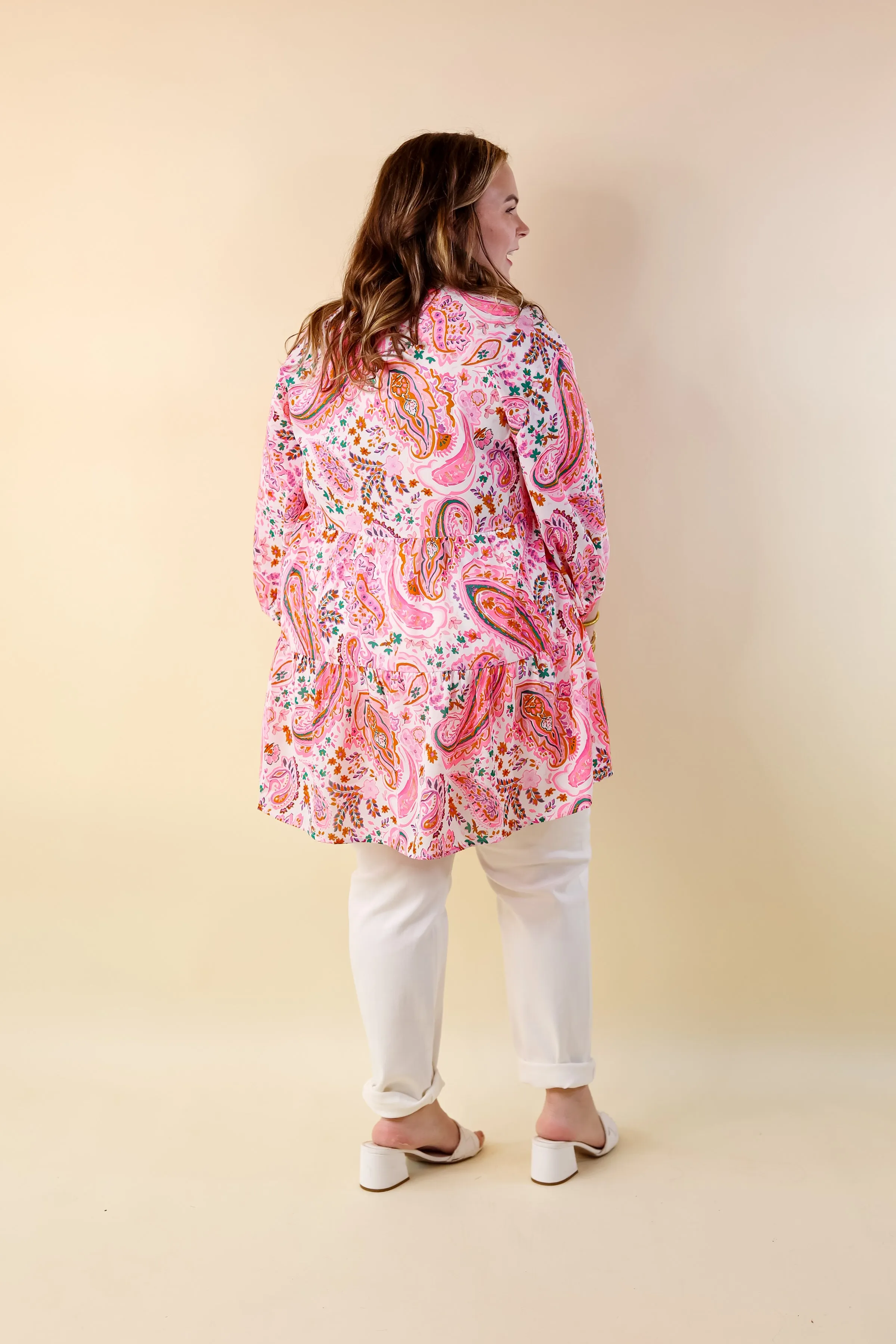 Meadow Melody Paisley Tiered Babydoll Top in Pink Mix