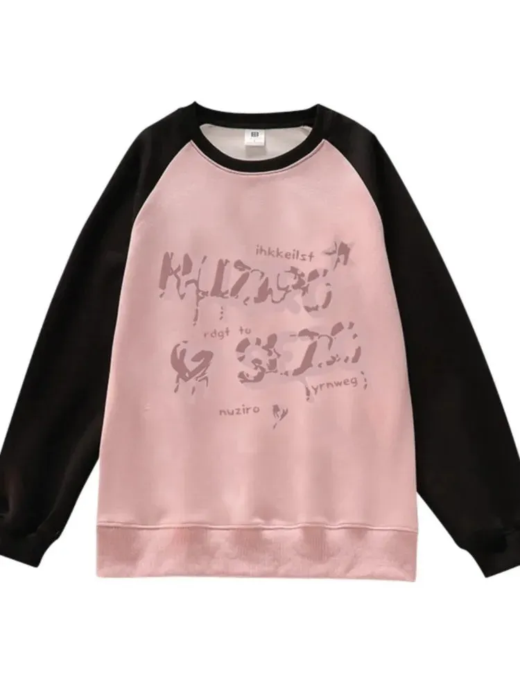 Patchwork Hoodie mit Farbkontrast und Print für Grunge-Style
