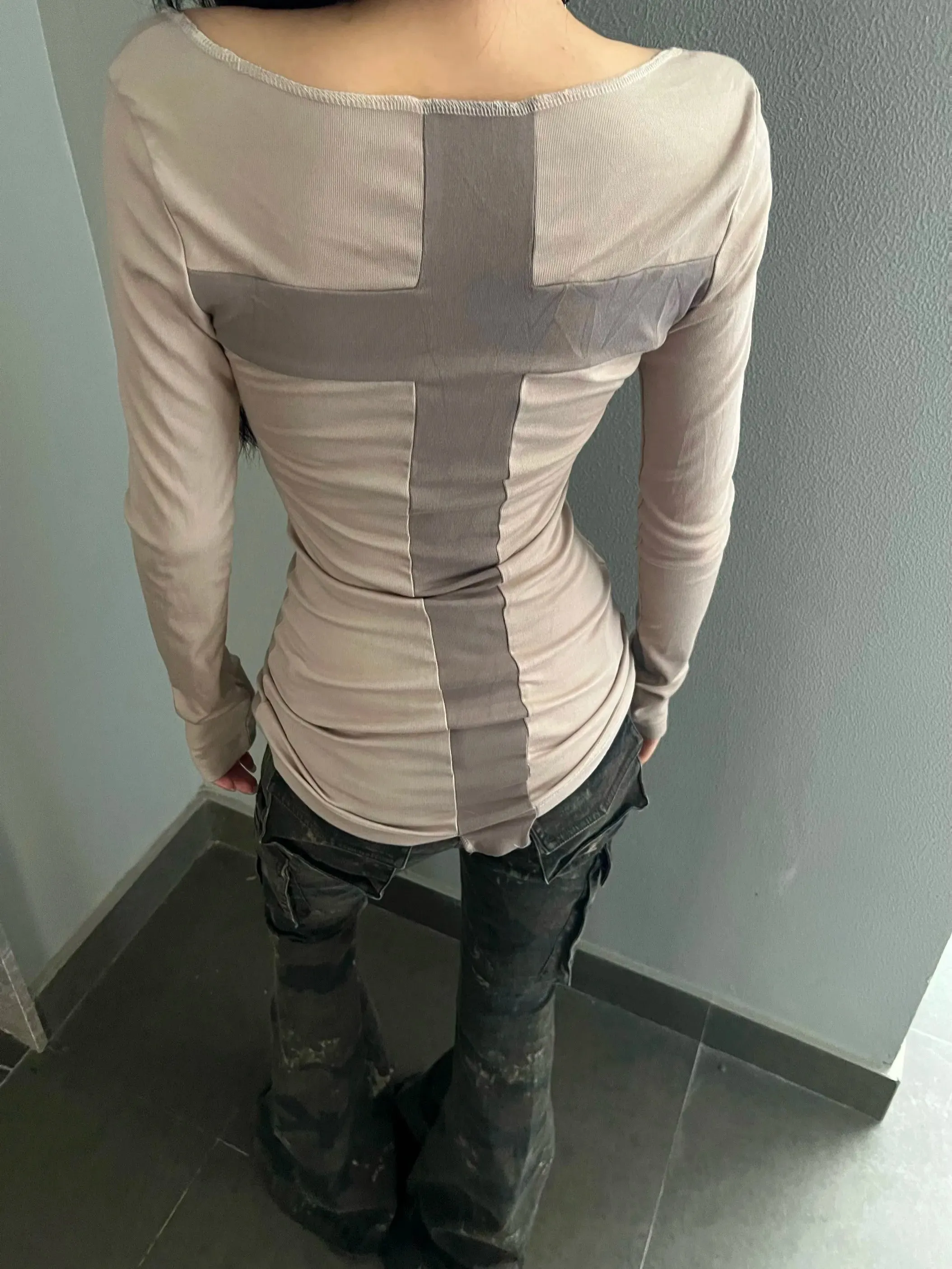 Patchwork T-Shirt für Frauen Skinny Long Sleeve im Retro 90er