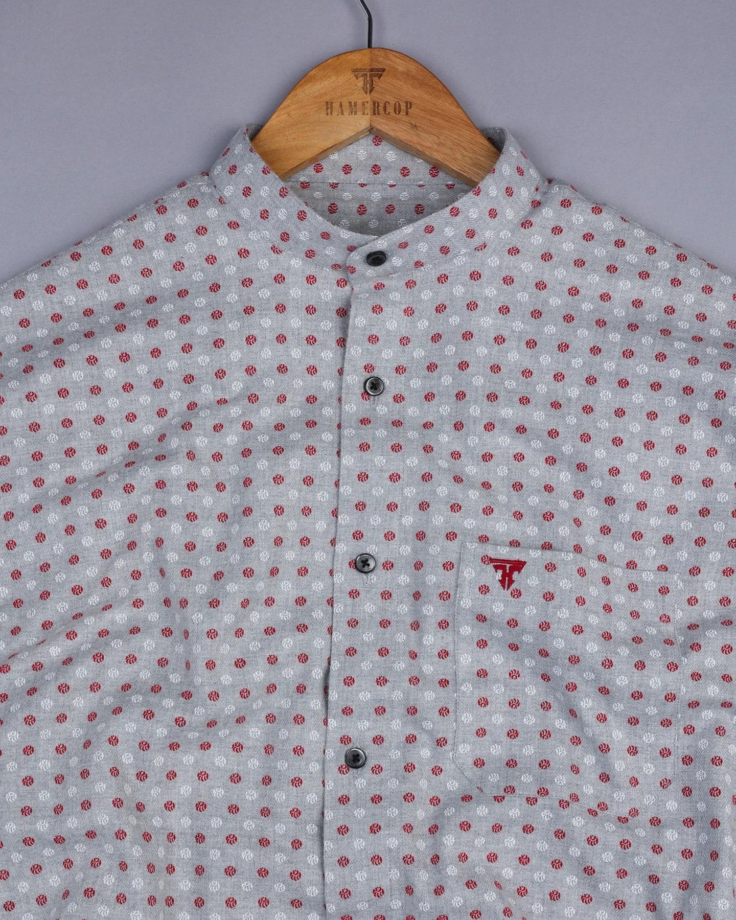 Red And White Sphere Printed Gray Color Plaid Flannel Shirt