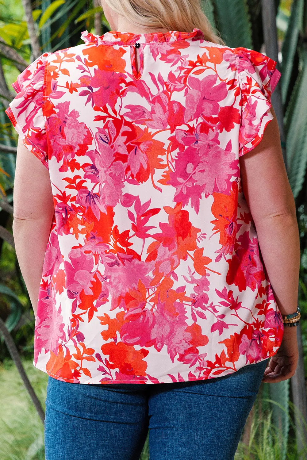 Tori Ruffle Rose Floral Tiered Plus Size Blouse